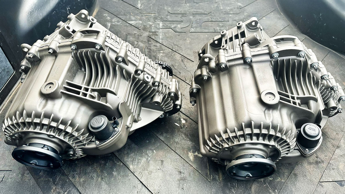 Land Rover transfer cases on warehouse floor