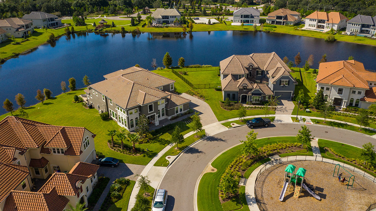 Aerial drone image of luxury homes in Orlando Florida