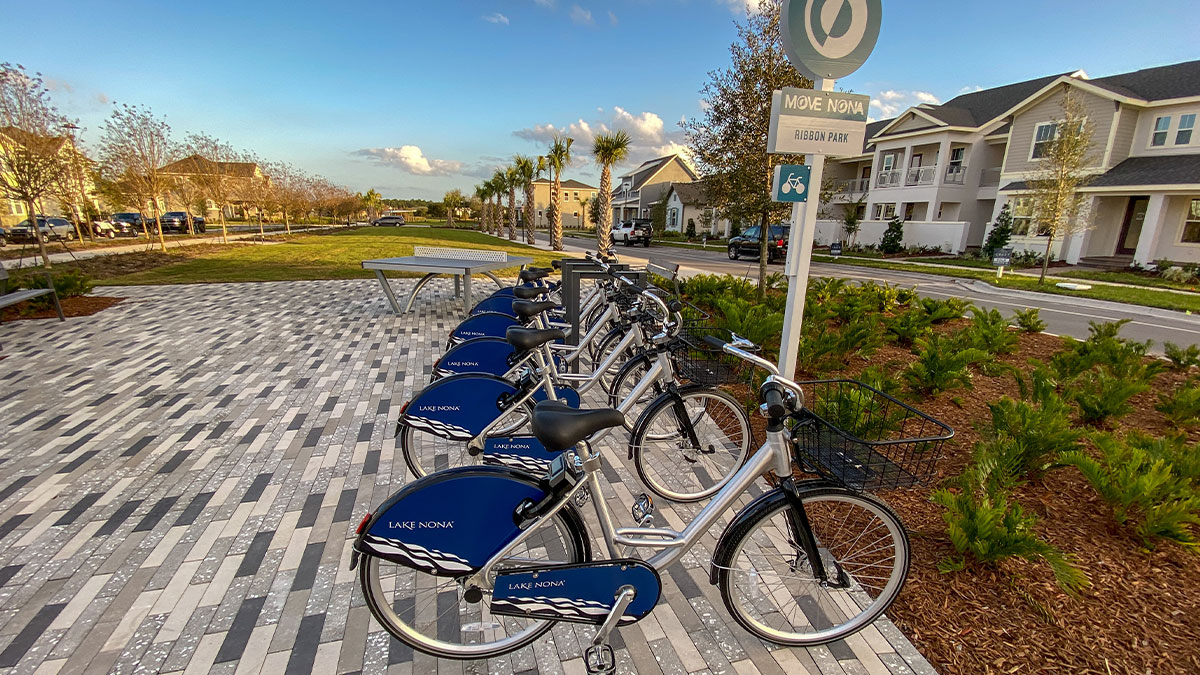 Lake Nona is a health and wellness community in Orlando, Florida that has a bike share program throughout the community.
