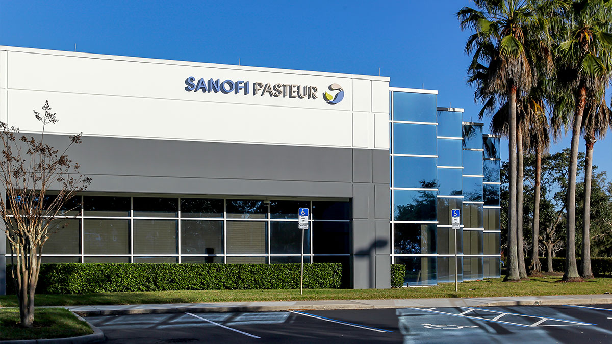 Sanofi Pasteur office building in Orlando, Florida, USA. Sanofi Pasteur is the vaccines division of the multinational pharmaceutical company Sanofi.
