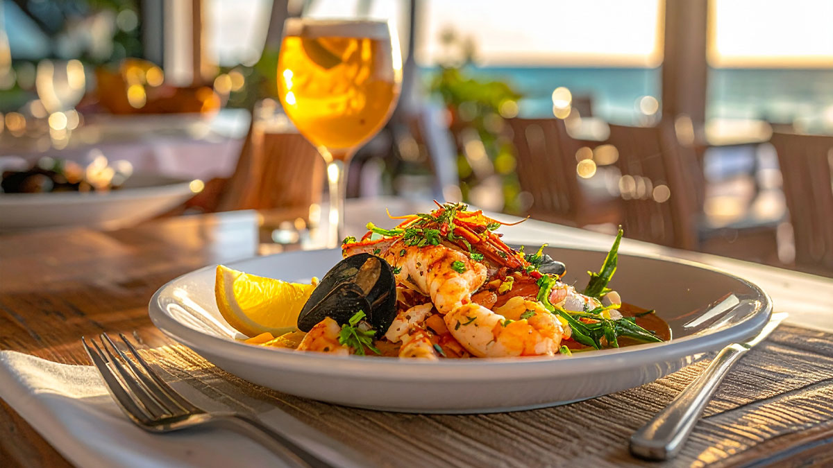 Elegant seafood dish on outdoor table at a luxury restaurant in Tampa, FL