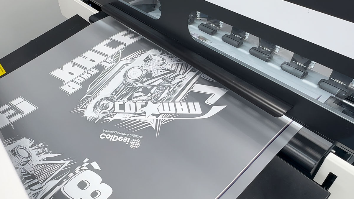 Close up of DTF printing process